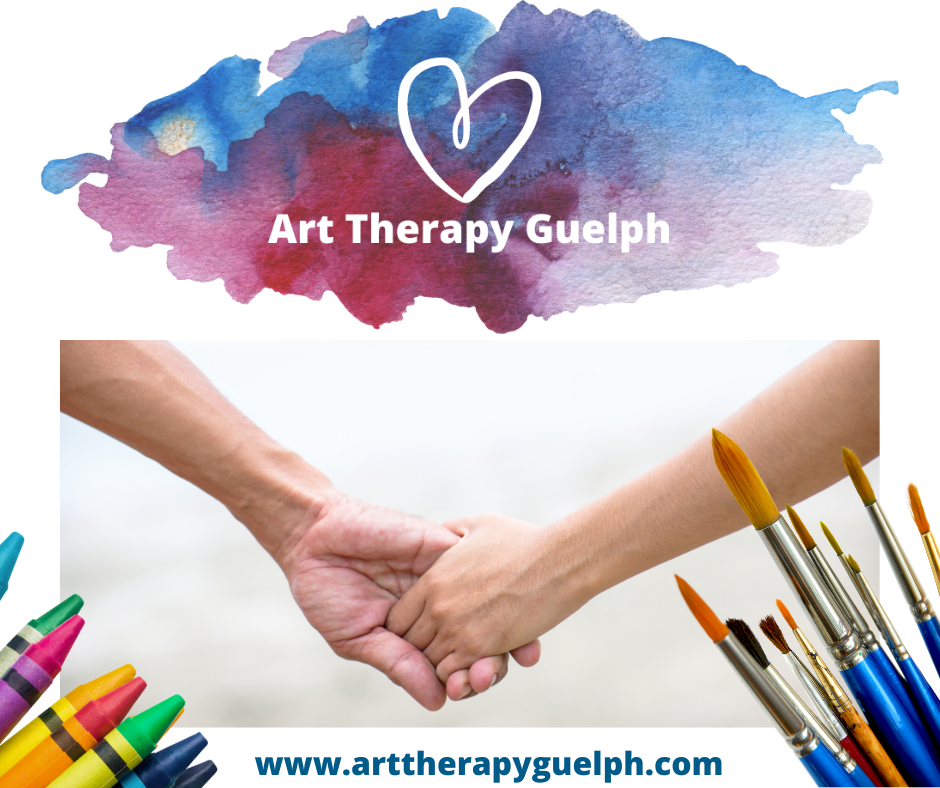 Art therapy care holding hands - with Heather Caruso at Art Therapy Guelph in Ontario.